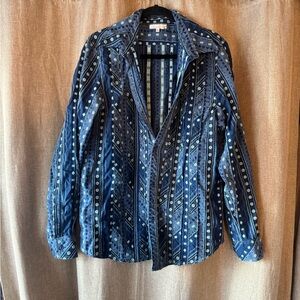 Vintage International Male Stylish Blue Patterned Women's Blouse